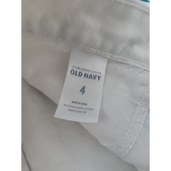 Old Navy The Diva Denim Cut Off Shorts White Gree Tropical Palm Mid Rise Size 4 - Picture 5 of 6